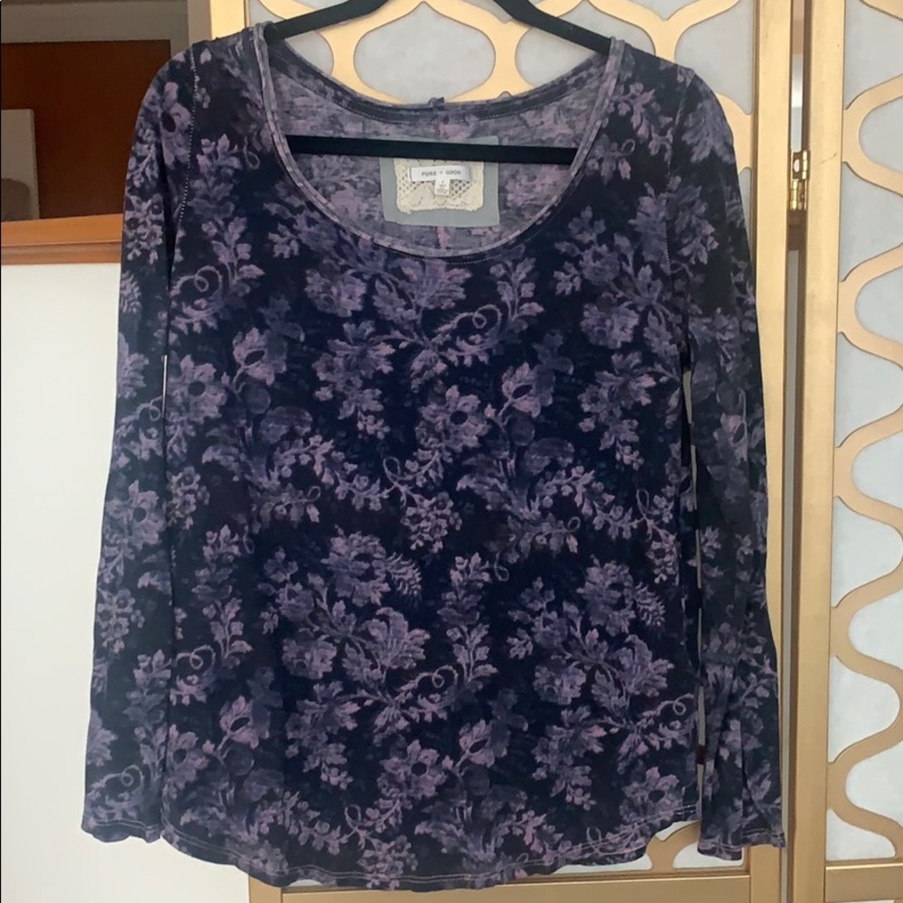 Purple Floral Print Long Sleeve